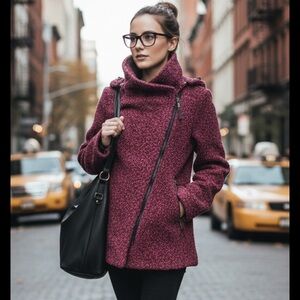 Mia Melon Jacket Womens Houston Side Zip Waterproof Hood Coat  Burgundy M